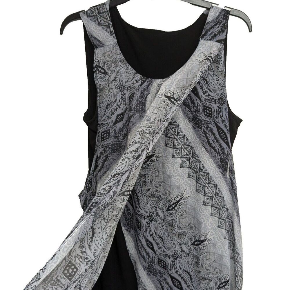 Sleeveless Dress Large Cross Panel Layered Lagenlook Black/Gray L